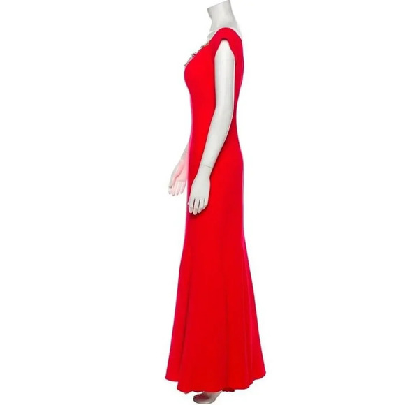 Mikael Aghal Mermaid V-neck Embellished Gown Maxi Dress Size 6 Red #1J403 - Picture 3 of 12